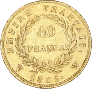 L'inscription 40 francs dans une couronne de laurier.