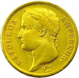 Tête laurée de Napoléon Ier à gauche.
