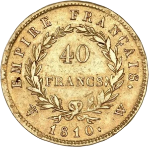 L'inscription 40 francs dans une couronne de laurier.