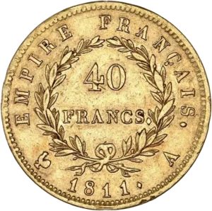L'inscription 40 francs dans une couronne de laurier.