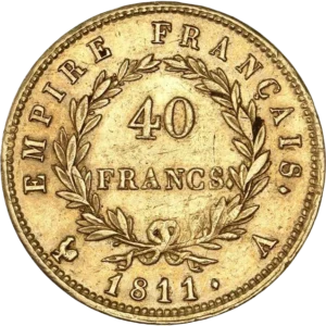 L'inscription 40 francs dans une couronne de laurier.