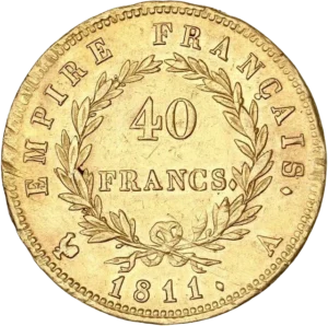 L'inscription 40 francs dans une couronne de laurier.