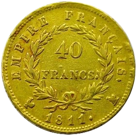 L'inscription 40 francs dans une couronne de laurier.
