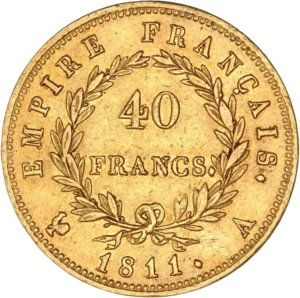 L'inscription 40 francs dans une couronne de laurier.