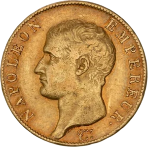 Tête nue de Napoléon Ier à gauche.