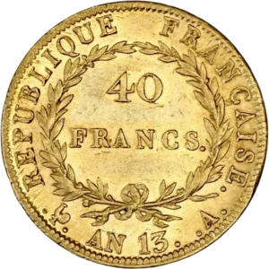 L'inscription 40 francs dans une couronne de laurier.