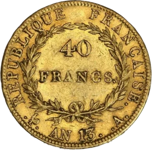 L'inscription 40 francs dans une couronne de laurier.