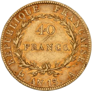 L'inscription 40 francs dans une couronne végétale.