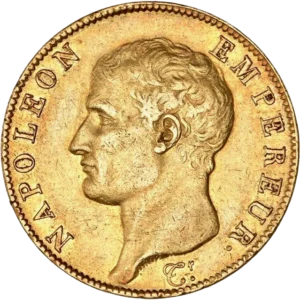 Tête nue de Napoléon Ier à gauche.