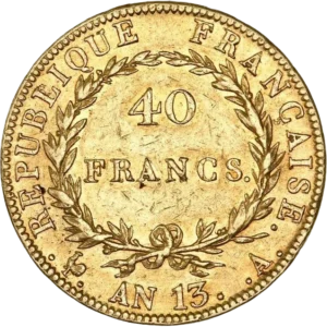 L'inscription 40 francs dans une couronne de laurier.