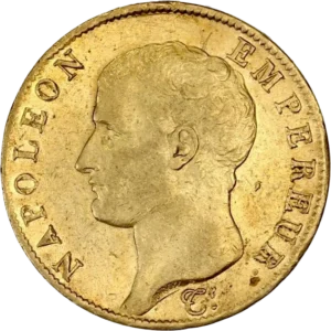 Tête laurée de Napoléon Ier à gauche.