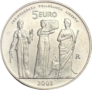 Armoiries couronnées de Saint Marin entourée de d'une couronne végétale.