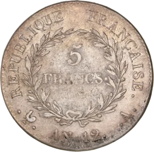5 francs dans une couronne de laurier.