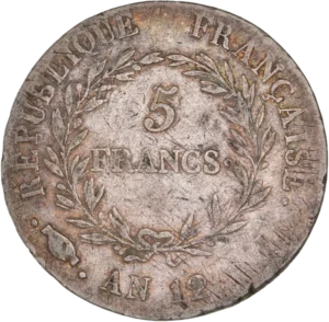 5 francs dans une couronne de laurier.