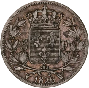 Ecu de France couronné et entouré d'une couronne de laurier.