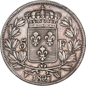 Ecu de France couronné et entouré d'une couronne de laurier.