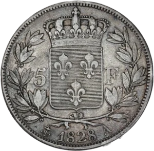 Ecu de France couronné et entouré d'une couronne de laurier.