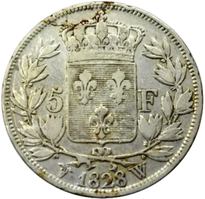 Ecu de France couronné et entouré d'une couronne de laurier.