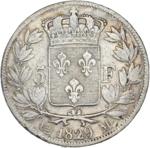 Ecu de France couronné et entouré d'une couronne de laurier.