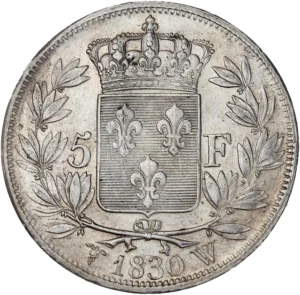 Ecu de France couronné et entouré d'une couronne de laurier.