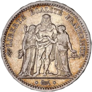 L'inscription "5 francs 1849" entouré d'une couronne de laurier.