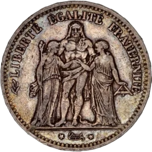 L'inscription "5 francs 1878" entouré d'une couronne de laurier et de chêne.