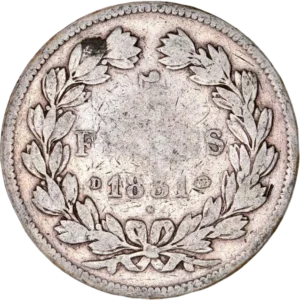 L'inscription "5 francs 1831" entouré d'une couronne de laurier et de chêne.