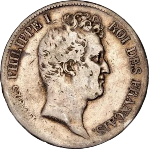 L'inscription "5 francs 1831" entouré d'une couronne de laurier et de chêne.