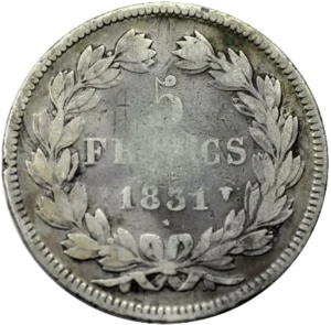 L'inscription "5 francs" entourée d'une couronne de laurier.