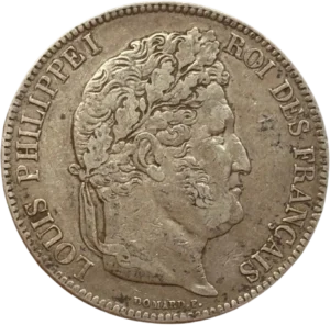 L'inscription "5 francs 1832" entouré d'une couronne de laurier et de chêne.