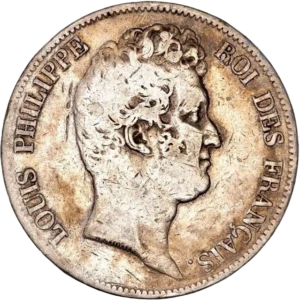 L'inscription "5 francs" entourée d'une couronne de laurier.
