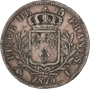 Ecu de France couronné et entouré d'une couronne de laurier.