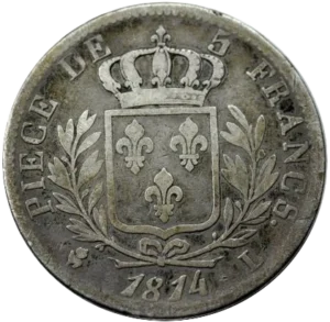 Ecu de France couronné et entouré d'une couronne de laurier.