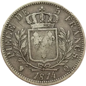 Ecu de France couronné et entouré d'une couronne de laurier.