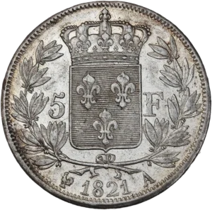 Ecu de France couronné et entouré d'une couronne de laurier.