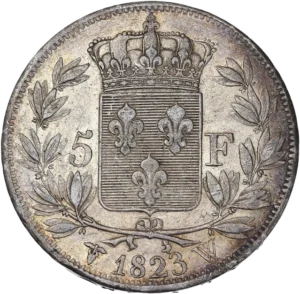 Ecu de France couronné dans une couronne de laurier.