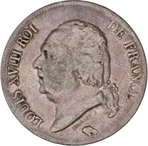 Tête nue de Louis XVIII à gauche.