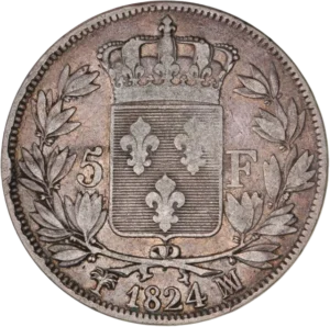 Ecu de France couronné dans une couronne de laurier.