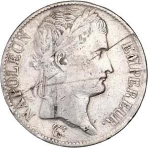 Tête laurée de Napoléon Ier à droite.