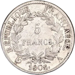 5 francs dans une couronne de laurier.