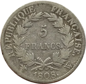5 francs dans une couronne de laurier.