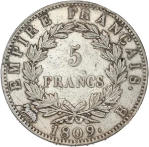 5 francs dans une couronne de laurier.
