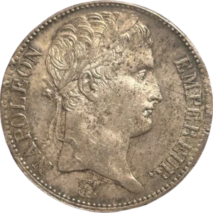 Tête laurée de Napoléon Ier à droite.