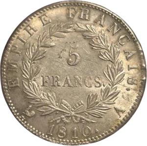 L'inscription "5francs" entourée d'une couronne de laurier.