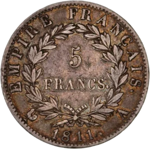5 francs dans une couronne de laurier.