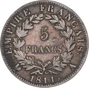 5 francs dans une couronne de laurier.