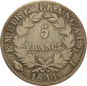 5 francs dans une couronne de laurier.