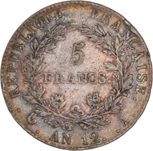 5 francs dans une couronne de laurier.