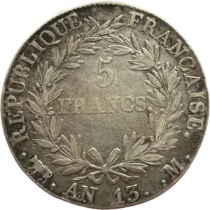 5 francs dans une couronne de laurier.