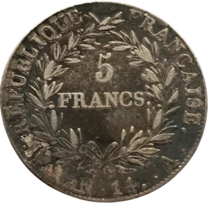 5 francs dans une couronne de laurier.
